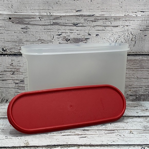 Tupperware Modular Mates‎ Oval 1 Container Red Lid Storage 2401B-1 * 2402A-2 - Picture 1 of 11